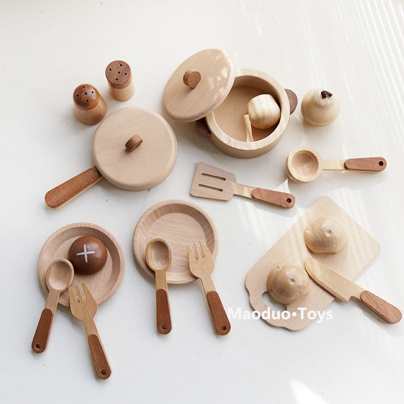 Baby Food Utensil - Maoduo Toys Drewniany Zestaw Kuchenny dla