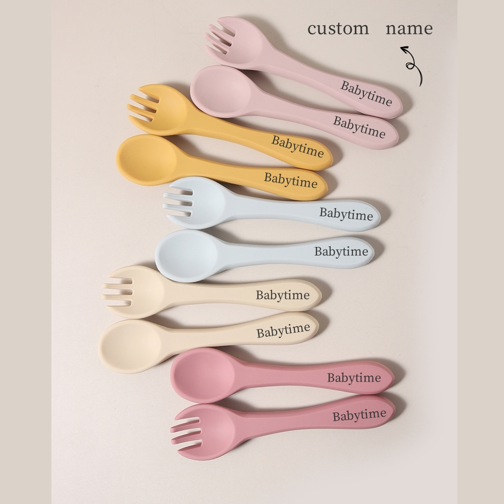 Baby Food Utensil - Personalizowane imię 1 Para Silikonowych Łyżek